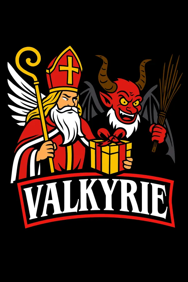 Logo akce Mikulášská 2025 – Mikuláš a čert s nápisem Valkyrie